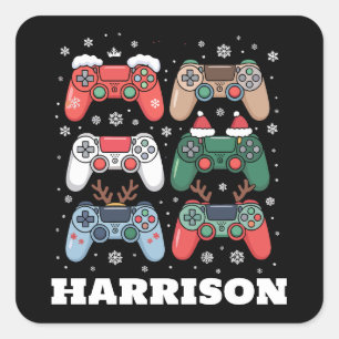 Sticker Carré Manette de jeu personnalisée Santa pour joueur Noë