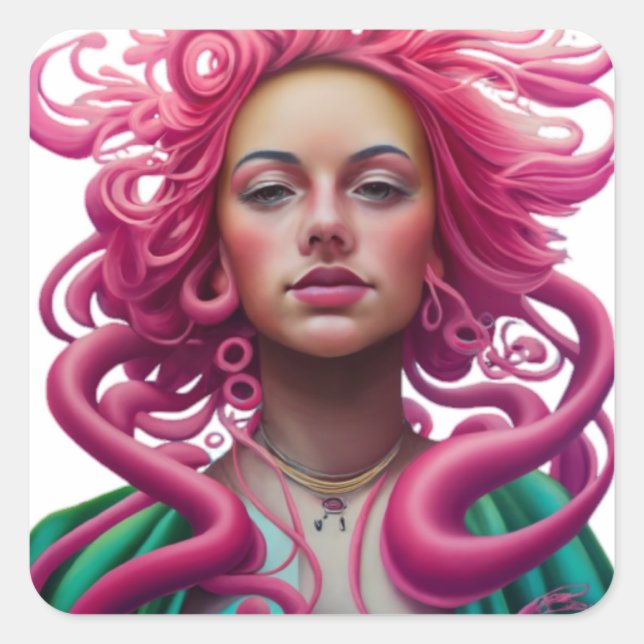 Sticker Carré Manga Visage Portrait Pop Art Et Psyché (Devant)