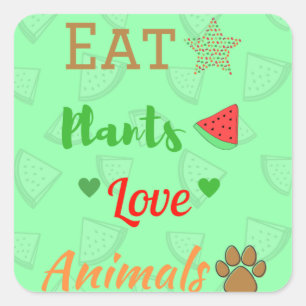 Sticker Carré Mange des végétaux, maîtresse aux animaux   Eat