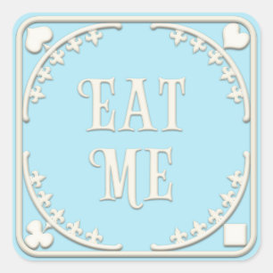 Sticker Carré "Mange-moi" Wonderland Tea Party Elégant bleu