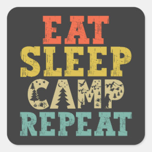 Sticker Carré Manger Camp de sommeil Répéter Camping Amoureux