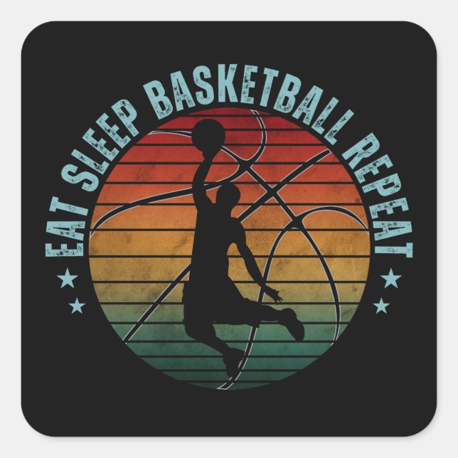 STICKER CARRÉ MANGER DORMIR BASKETBALL RÉPÉTER (Devant)