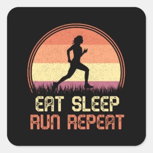 Sticker Carré Manger Sleep Run Répéter Marathon de l'athlète 