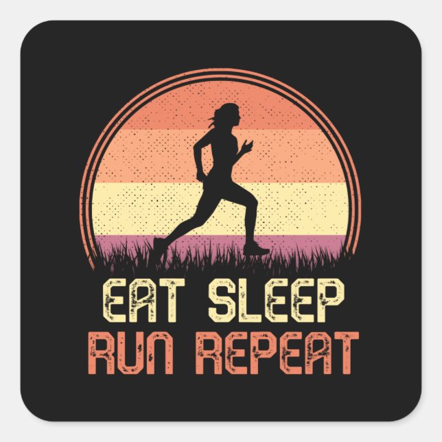 Sticker Carré Manger Sleep Run Répéter Marathon de l'athlète rét (Devant)