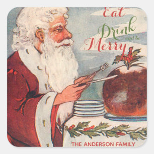 Sticker Carré Mangez Boire & Soyez Joyeux Père Noël Pudding
