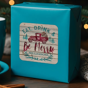 Sticker Carré Mangez Boire & Soyez Joyeux Rouge Vintage Camion V