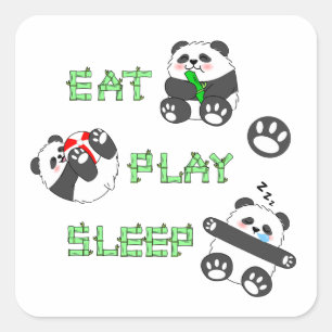 Sticker Carré Mangez Jouer Sleep Cute Baby Panda Vie Confortable