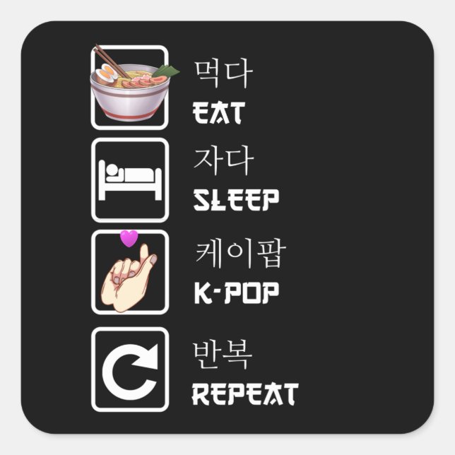 Sticker Carré Mangez Sleep K-Pop Répéter Musique Kpop Fan (Devant)