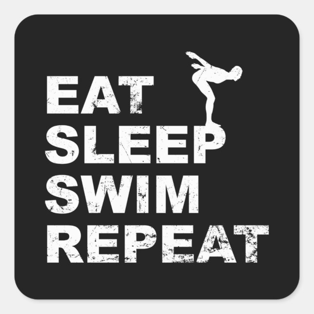 Sticker Carré Mangez Sleep Swim Repeat - Citation drôle pour Swi (Devant)