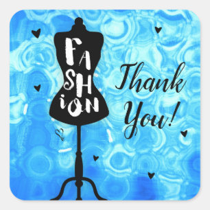 Sticker Carré Mannequin Vintage Rétro Bleu FASHION Cadeau de Fêt