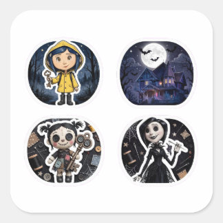 Sticker Carré Manteau Jaune Touche Manoir Hanté Bouton Poupée