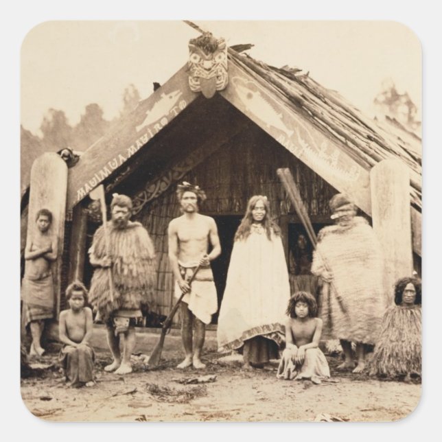 Sticker Carré Maori Family, Nouvelle-Zélande, vers 1880 (albumen (Devant)