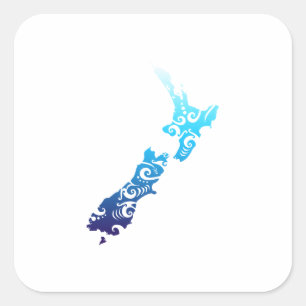 Sticker Carré Maori New Zealand Map Tribal