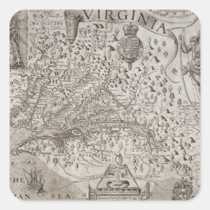 Sticker Carré Map of Virginia, discovered and described by Capta