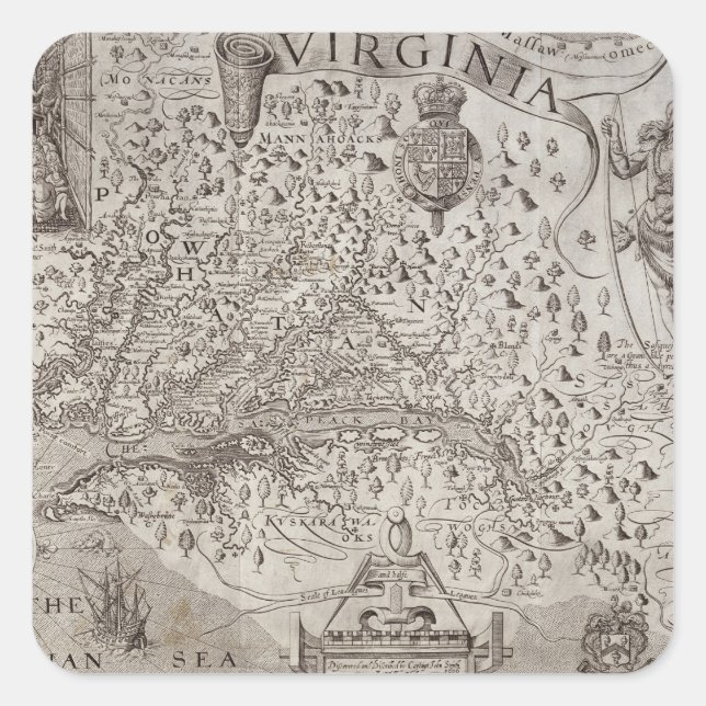 Sticker Carré Map of Virginia, discovered and described by Capta (Devant)