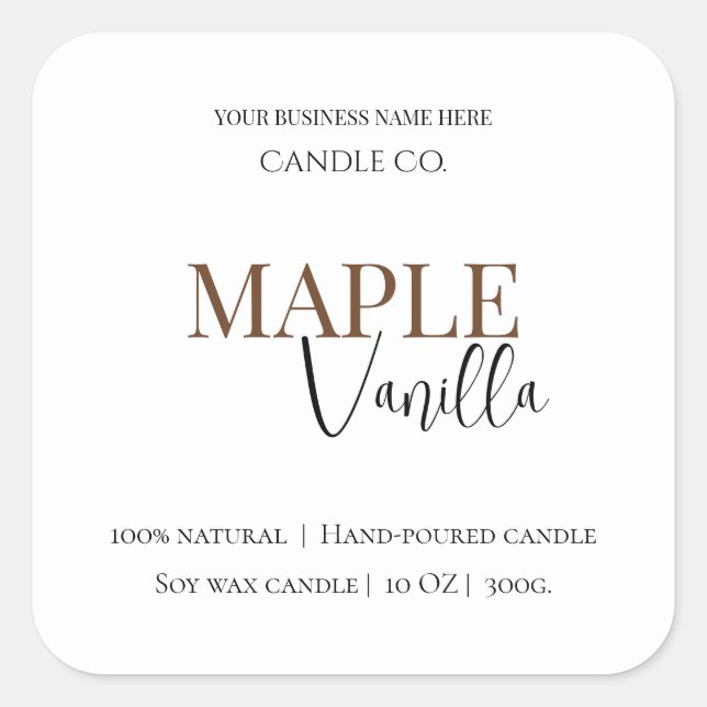 Sticker Carré Maple Vanilla | Elegant Fall Soy Candle Label (Devant)