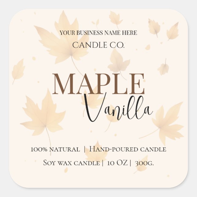 Sticker Carré Maple Vanilla | Elegant Fall Soy Candle Label (Devant)