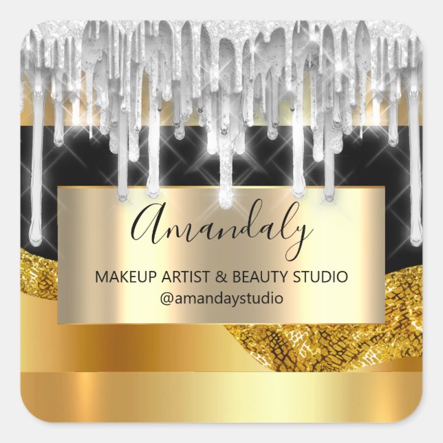 Sticker Carré Maquillage Beauté Parties scintillant Argent Frame (Devant)