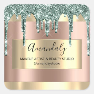 Sticker Carré Maquillage Beauté Parties scintillant Or encadré B