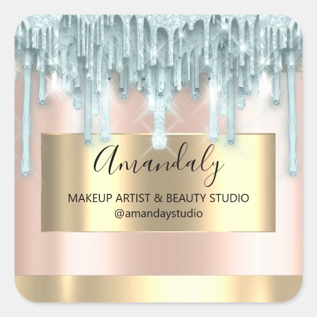 Sticker Carré Maquillage Beauté Parties scintillant Or encadrée  (Devant)