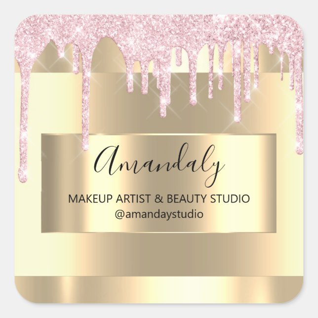 Sticker Carré Maquillage Beauté Parties scintillant Or encadrée  (Devant)