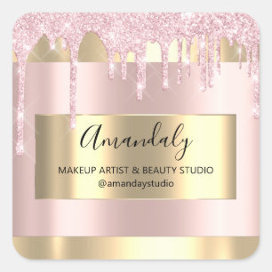 Sticker Carré Maquillage Beauté Parties scintillant Or encadrée 