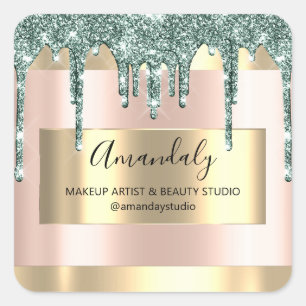 Sticker Carré Maquillage Beauté Parties scintillant Or encadrée 