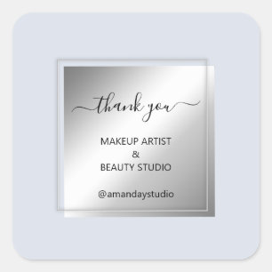Sticker Carré Maquillage Beauté Shop Merci Frame Argent Bleu