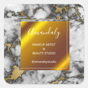 Sticker Carré Maquillage Beauté Shop Merci Gold Marble Frame