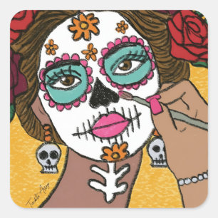 Sticker Carré Maquillage floral pour le Dia de los Muertos