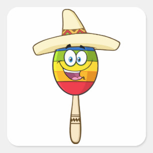 Sticker Carré Maraca avec Sombrero Fiesta Colorée