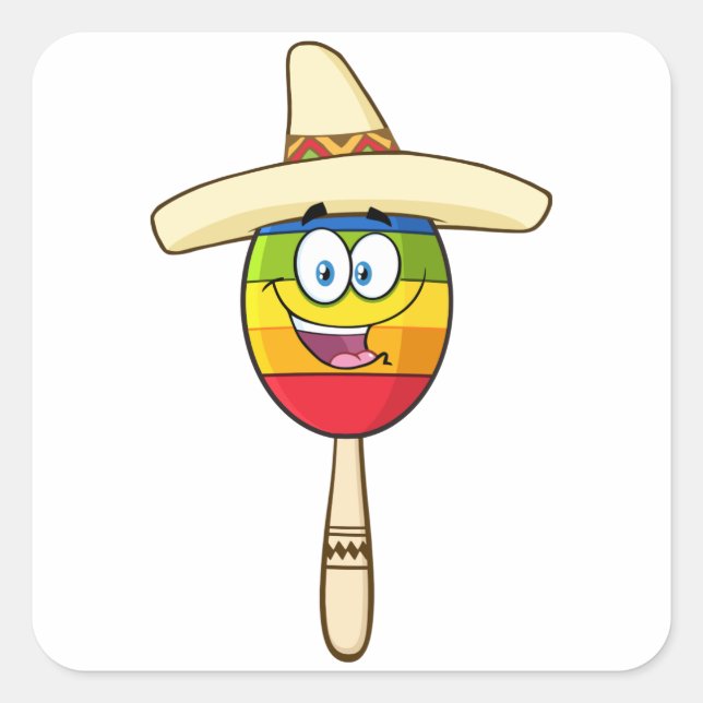 Sticker Carré Maraca avec Sombrero Fiesta Colorée (Devant)