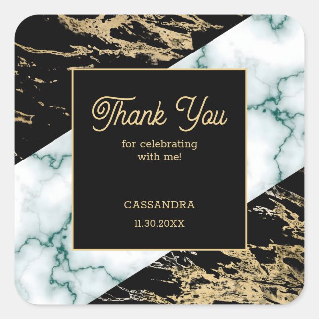 Sticker Carré Marbre blanc Chic Gold Paint Texture Anniversaire (Devant)