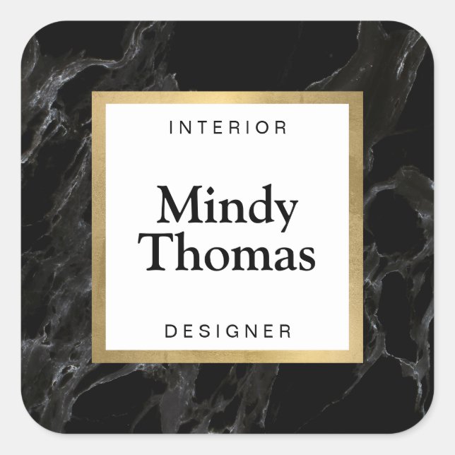 Sticker Carré Marbre noir moderne Faux Gold Frame (Devant)