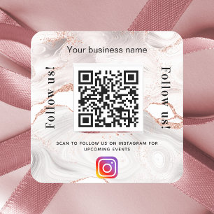 Sticker Carré Marbre or rose nom d'entreprise qr code instagram