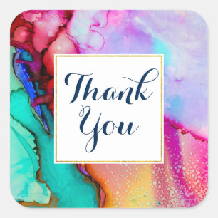 Sticker Carré Marbre rose violet vert Abstrait Aquarelle