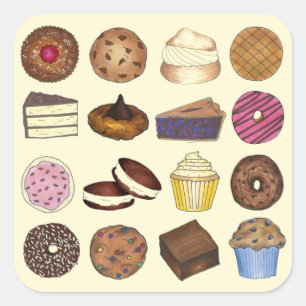 Sticker Carré Marchandises au four Gâteau au Muffin Foody Whopop
