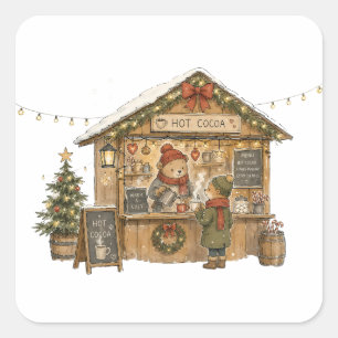 Sticker Carré Marché de Noël stand de chocolat chaud cosy pour l