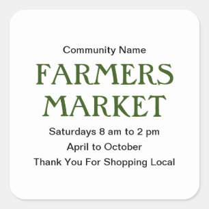 Sticker Carré Marché des fermiers Vert Merci noir et blanc