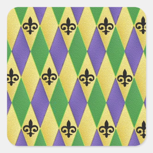 Sticker Carré Mardi Gras Arlequin Fleur De Lis (Devant)
