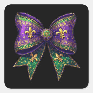 Sticker Carré Mardi Gras Coquette Bow Festival Elegance Carnival