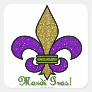 Sticker Carré Mardi Gras Fleur De Lis Coloré