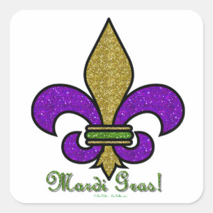 Sticker Carré Mardi Gras Fleur De Lis Coloré