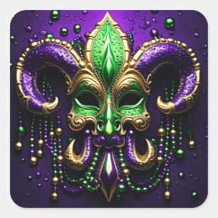Sticker Carré Mardi Gras Fleur De Lis Design