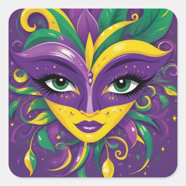 Sticker Carré Mardi Gras Mascarade  (Devant)
