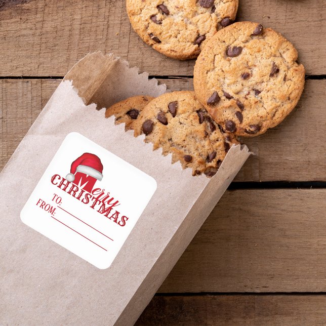 Sticker Carré Mare Whimsical Santa Claus Drôle Noël à partir de (Merry Christmas to and from Santa hat stickers. )