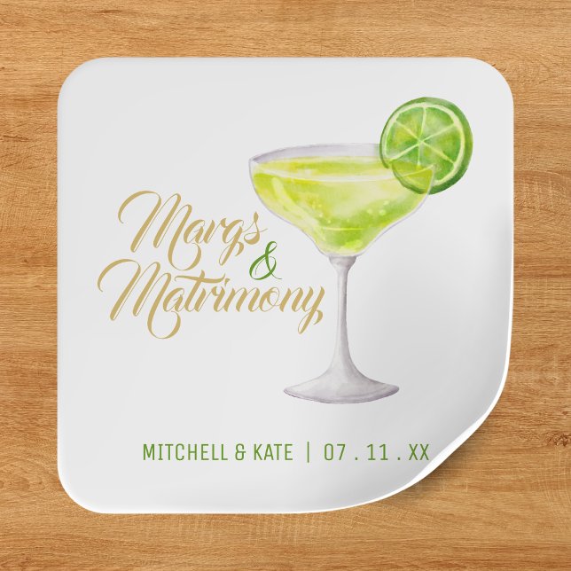 Sticker Carré Marges & Mariage Fête des mariées verte et or (Margs & Matrimony Green & Gold Bridal Shower Square Sticker
)