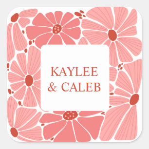 Sticker Carré Marguerite rose moderne groovy