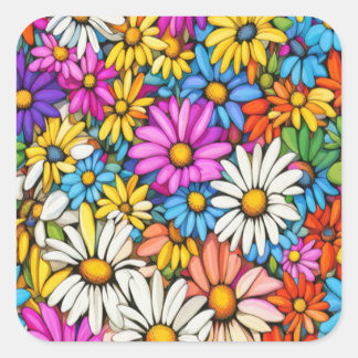 Sticker Carré Marguerites Abstraites colorées #444 -