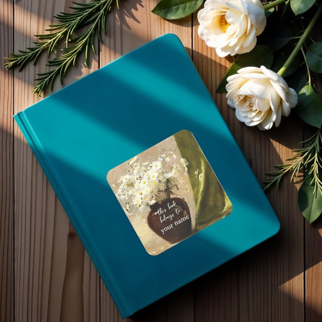 Sticker Carré Marguerites dans un vase, Paul Fisher Bookplate (Créateur téléchargé)